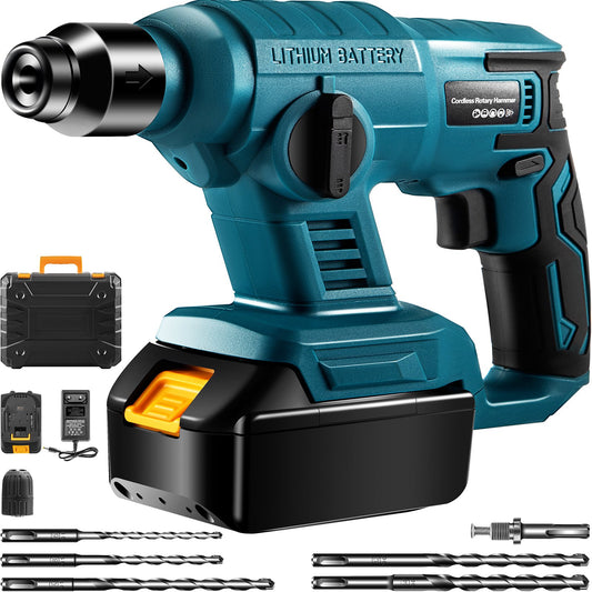 SDS-Plus Rotary Hammer Drill, 900 rpm & 450 bpm Electric Hammer, 2 Functions Include Drilling & Hammer Drilling, Cordless Drill Kit w/ Drill Bits & Case Ideal for Concrete, Steel, and Wood