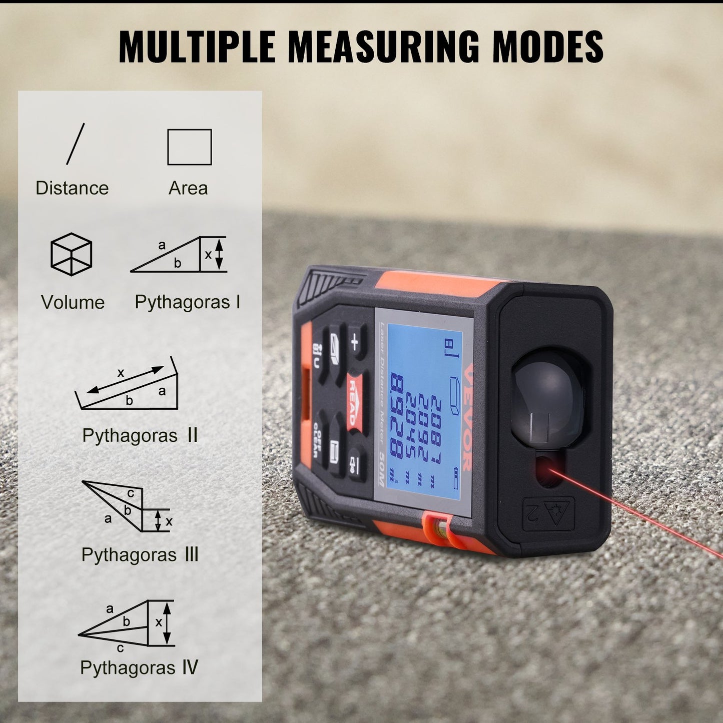 Laser Measure Laser Distance Meter 165 ft 1/16'' Area Volume Digital Tool