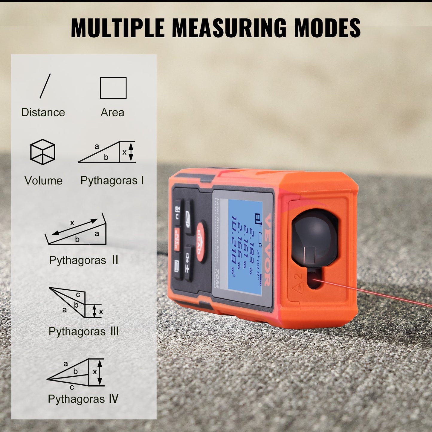 Laser Measure Laser Distance Meter 229 ft 1/16'' Area Volume Digital Tool