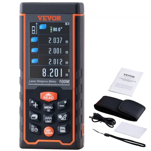 Laser Measure, 100 m, ±1.6 mm Accuracy Laser Distance Measure with 100-Group Storage, ft/m/in/ft+in, 61 mm Colorlit LCD Screen Laser Meter, Pythagorean Mode, Measure Distance, Area and Volume