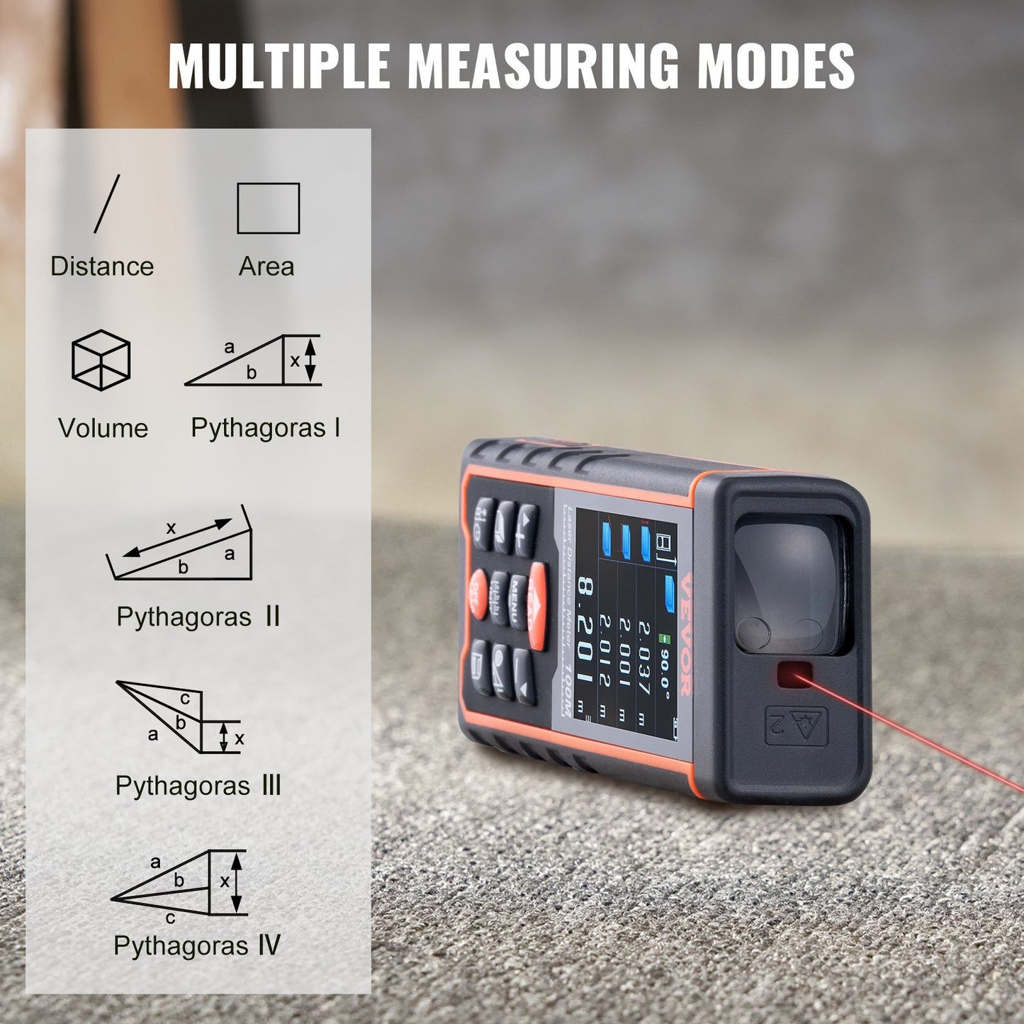 Laser Measure Laser Distance Meter 328 ft 1/16'' Area Volume Digital Tool
