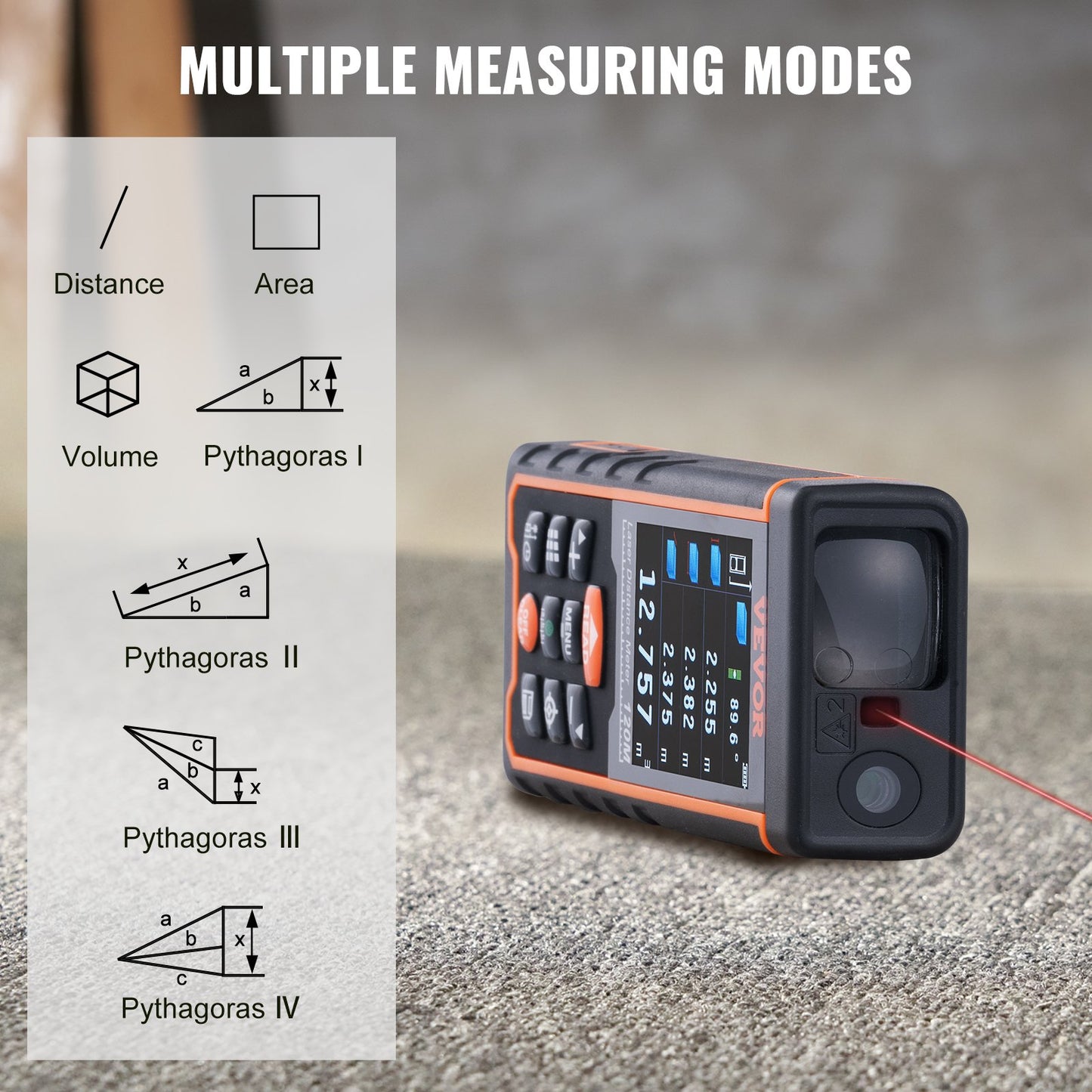 Laser Measure Laser Distance Meter 400 ft 1/16'' Area Volume Digital Tool