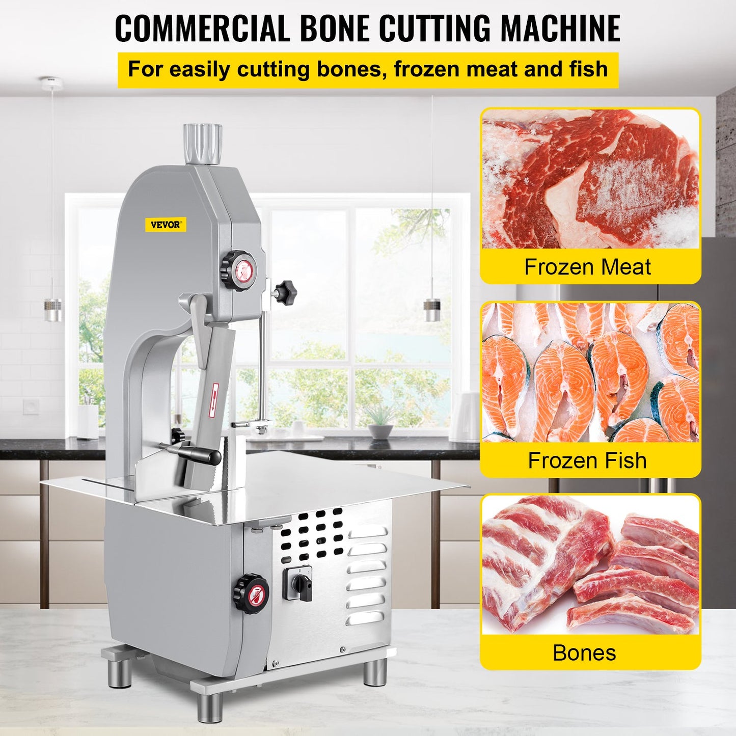 Commercial Bone Cutting Machine 19.3x17.3-Inch Workbench, Bone Saw Machine 0.2-7.1 Inch Cutting Thickness Adjustable, Band Saw Meat Cutter 1500 W, Meat Bandsaw Tabletop, Meat Cutting Bandsaw