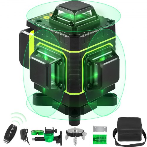Cross Line Laser Level, 4 x 360° Four Plane Switchable Lines, 131FT Green Beam, Self Leveling & Tilt Leveling Laser Level, 360° Magnetic Base & Mini Tripod Base Included, for Home Decoration