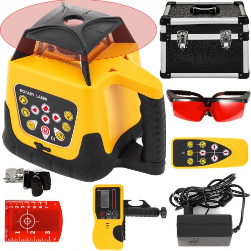 Rotary Laser Level Kit Red Beam Digital Self-Leveling Rotary Laser Kit 500M Range with Remote Control & Receiver