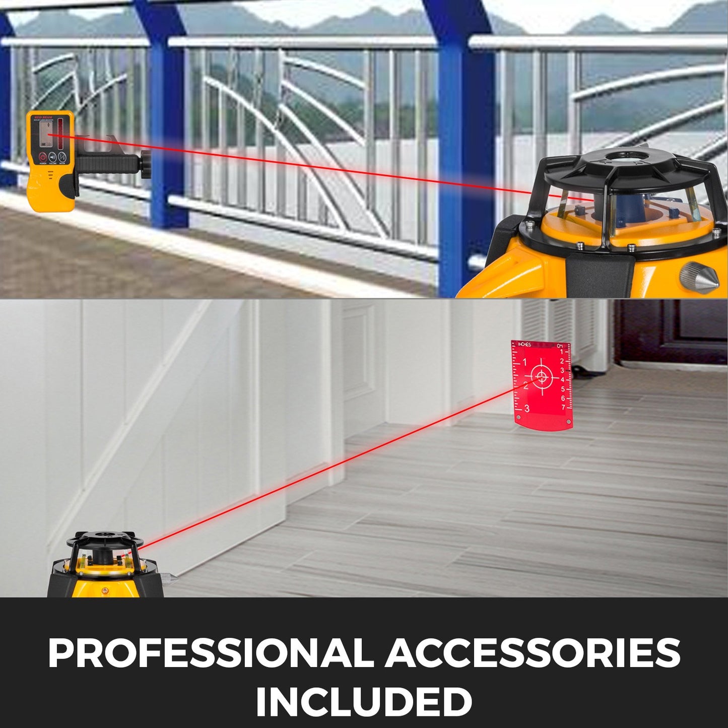 Digital Self-Leveling Rotary Laser Kit Red Beam Precise Construction 500M Range with Remote Control & Receiver
