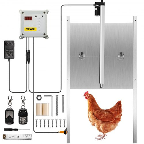 Automatic Chicken Coop Door, Timer and Light Sensor Chicken Door Opener, 12V 66W Chicken Coop Door, Electric Poultry Door Opener Kit with Infrared Sensor, Auto Chicken Door with 2 Remotes