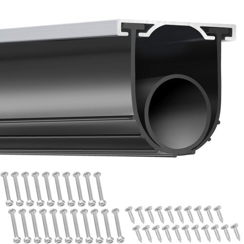 Garage Door Seals Bottom Rubber, U Shape +O Ring Garage Door Bottom Weather Seal with Pre-drilled Aluminum Track Retainer Kit, 16ft 5/16 inch T-ends and 3 3/4 inch Width, for Doors, Black