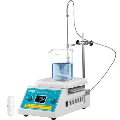 Magnetic Stirrer Hot Plate, 200-2000 RPM Digital Hotplate Magnetic Stirrer, 2L Lab Heating Plate Stirrer w/ Support Stand, Max 572°F / 300°C Heating Temperature 500W Heating Power for Lab Mixing