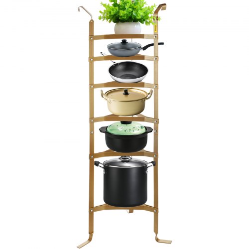 6-Tier Cookware Stand, 61-inch Multi-Layer Pot Rack, Carbon Steel Cookware Shelf, Cookware Storage Tower, Unassembled Kitchen Corner Shelf Rack for Pans, Pots, Baskets and Kettles, Copper