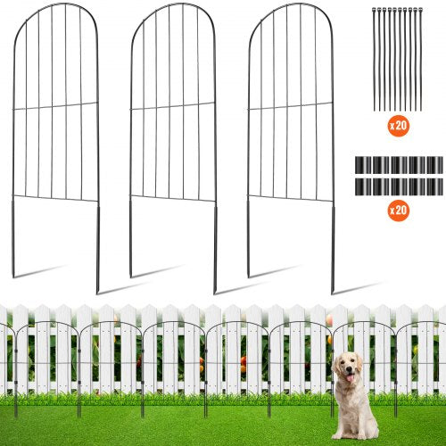 Garden Fence, No Dig Fence 24''(H)x13''(L) Animal Barrier Fence, Underground Decorative Garden Fencing with 2 inch Spike Spacing, Metal Dog Fence for the Yard and Outdoor Patio, 10 Pack
