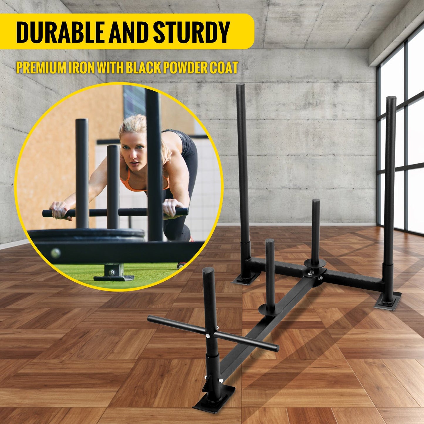 Fitness Sled Black 44 x 30.5 x 36inch Weight Training Sled Premium Iron with Black Powder Coat Speed Training Sled for Athletic Exercise and Speed Improvement