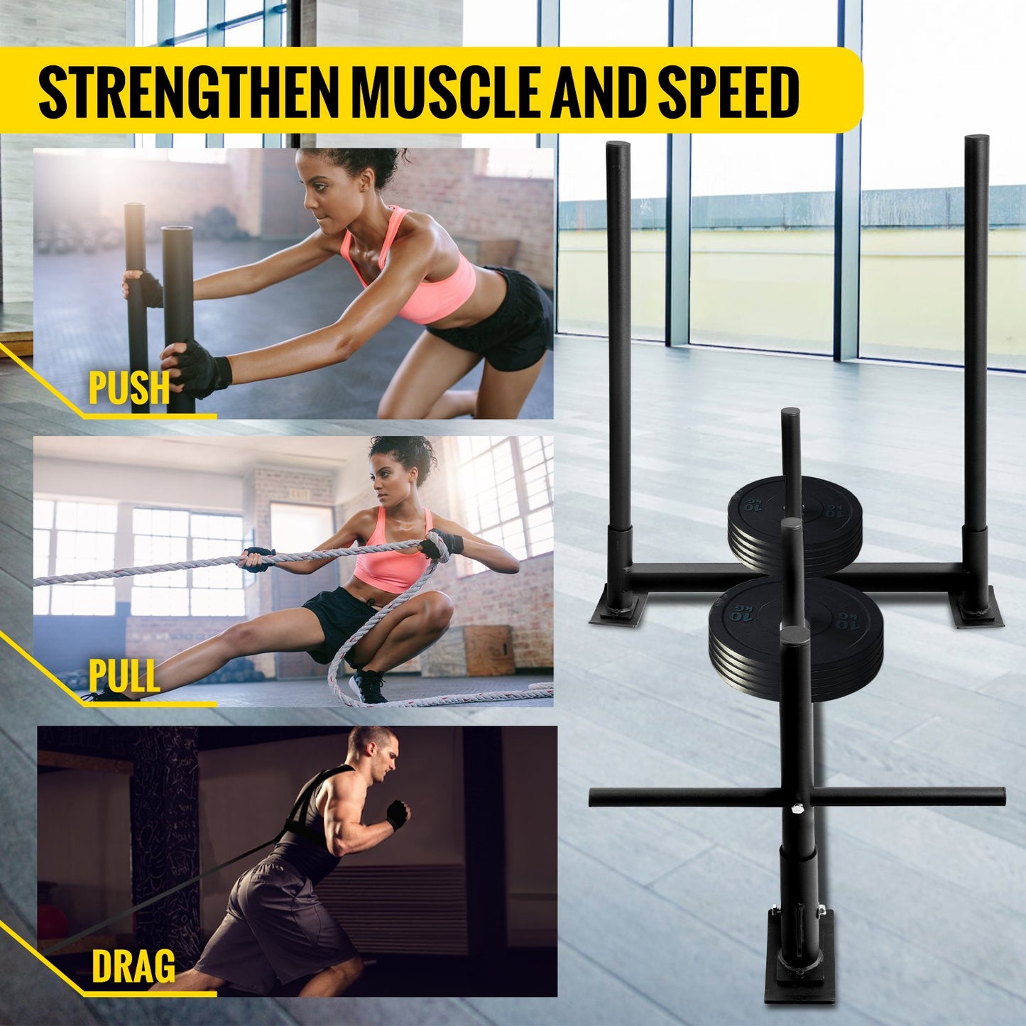 Fitness Sled Black 44 x 30.5 x 36inch Weight Training Sled Premium Iron with Black Powder Coat Speed Training Sled for Athletic Exercise and Speed Improvement