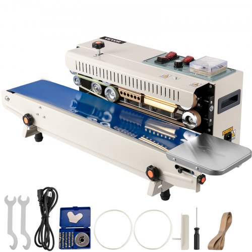 Continuous Band Sealer, 0.24-0.6 in/6-15 mm Seal Width, FR900 220V/50Hz Horizontal Sealing Machine, Band Heat Sealer with Digital Temperature Control for PVC Membrane Bag Film