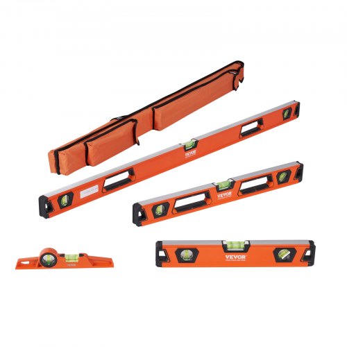 Magnetic Torpedo Level, 48/24/16/10 in Mechanical Level Set, Bubble Vials Ruler for 45/90/180 Degree, Aluminum Alloy Leveler Tool w/ Viewing Window, Shock-Resistant for Measuring Plumbing, Wood