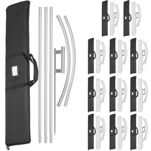 Advertising Flag Pole, 12 x Feather Flag Bundles with Ground Spike, 16 ft Windless Flag Pole Sets with Ground Mounting Stake, 6pcs Swooper Flag Pole Kit, Sign Flag for Businesses Storefronts