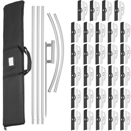 Advertising Flag Pole, 30 x Feather Flag Bundles with Ground Spike, 16 ft Windless Flag Pole Sets with Ground Mounting Stake, 6pcs Swooper Flag Pole Kit, Sign Flag for Businesses Storefronts