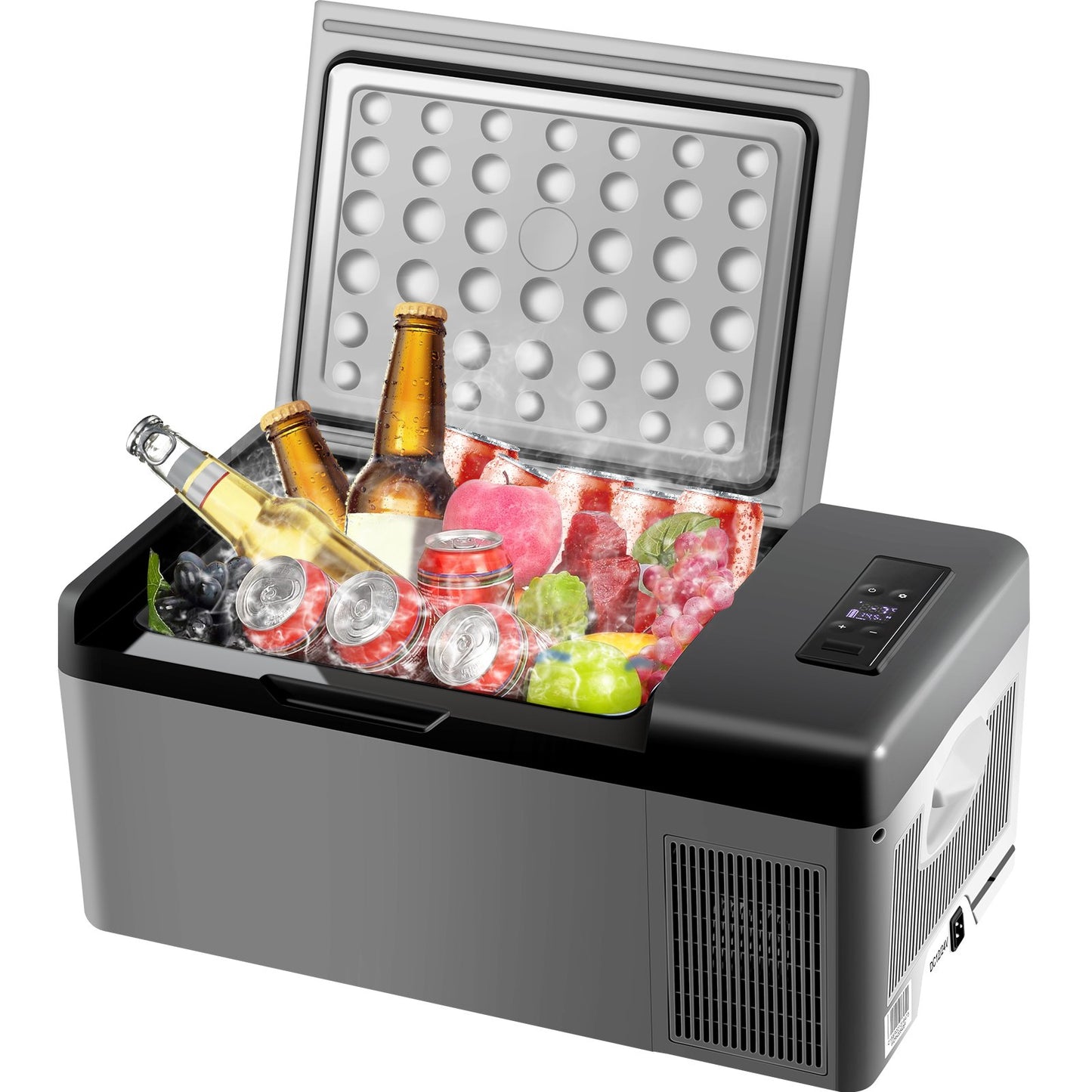 Portable Car Freezer, 15L Portable Refrigerator Freezer, Dual Storage Zone Camping Freezer, -4℉~50℉ 12 Volt Fridge Freezer, Car Freezer for Car and Home Use, DC 12/24V, AC 100-240V, USB Port