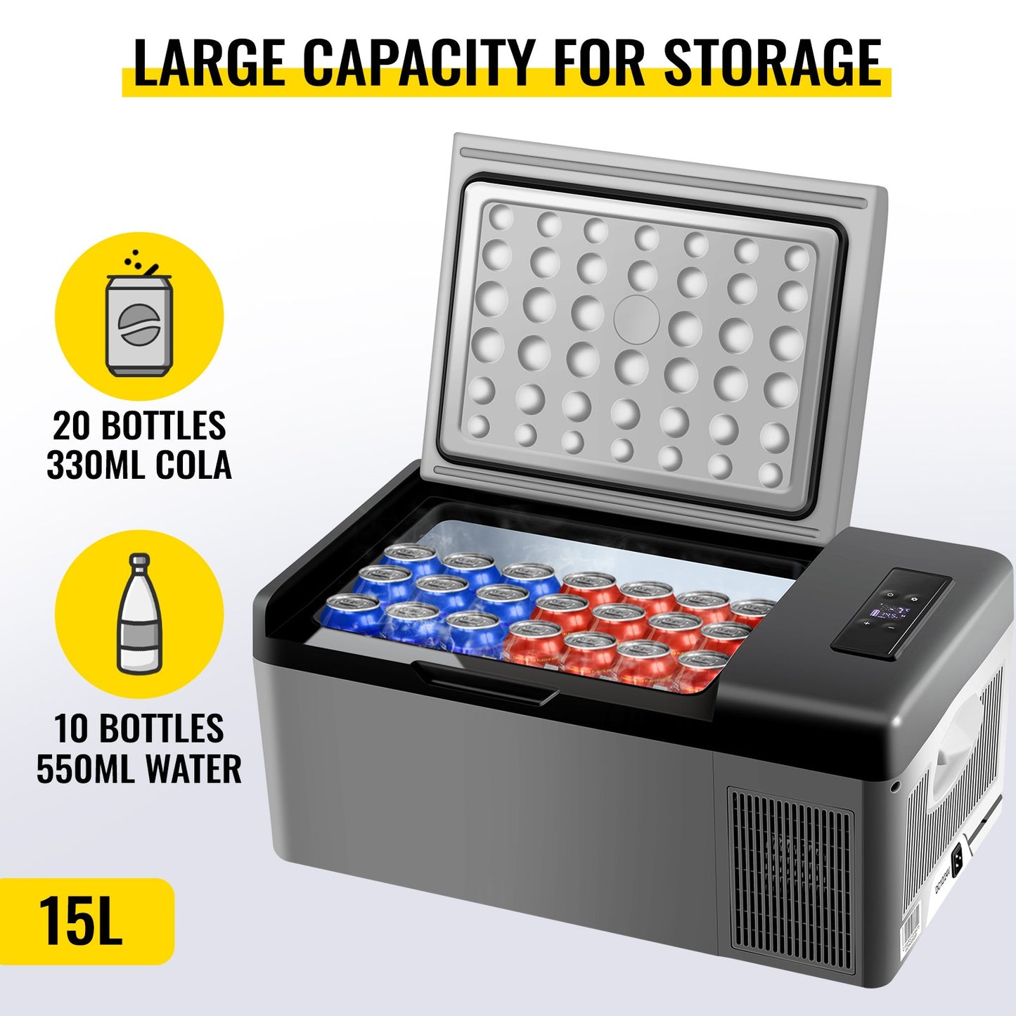 Portable Car Freezer, 15L Portable Refrigerator Freezer, Dual Storage Zone Camping Freezer, -4℉~50℉ 12 Volt Fridge Freezer, Car Freezer for Car and Home Use, DC 12/24V, AC 100-240V, USB Port