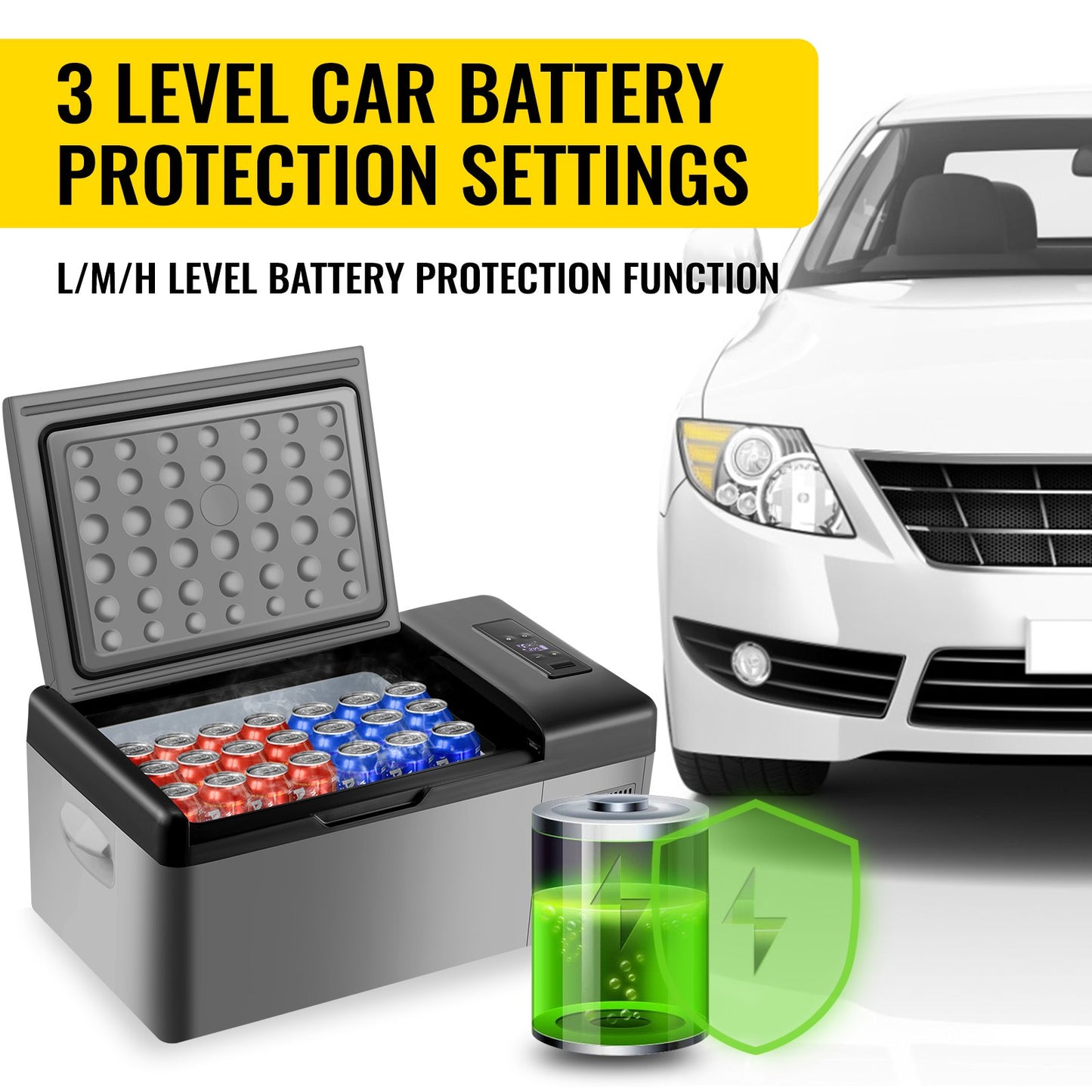Portable Car Freezer, 15L Portable Refrigerator Freezer, Dual Storage Zone Camping Freezer, -4℉~50℉ 12 Volt Fridge Freezer, Car Freezer for Car and Home Use, DC 12/24V, AC 100-240V, USB Port