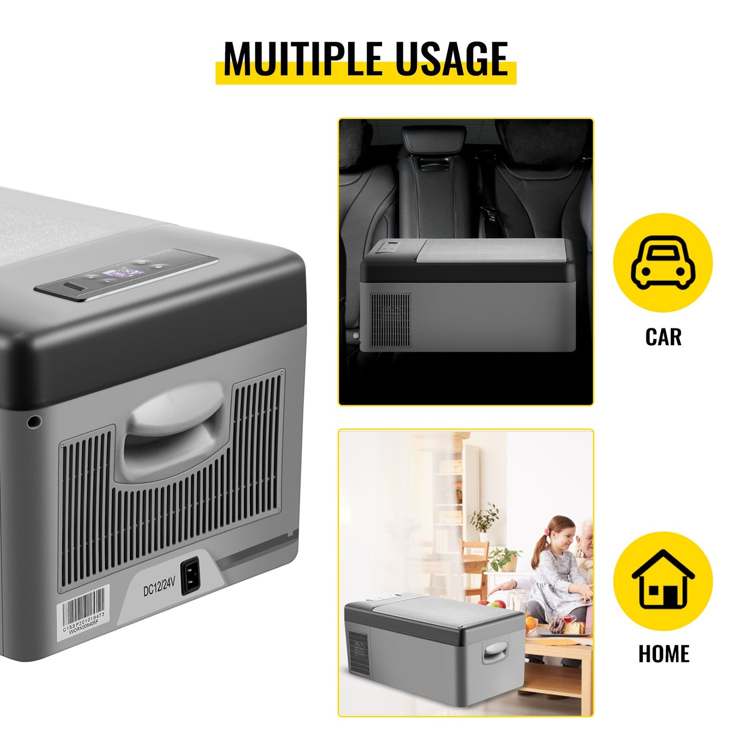 Portable Car Freezer, 15L Portable Refrigerator Freezer, Dual Storage Zone Camping Freezer, -4℉~50℉ 12 Volt Fridge Freezer, Car Freezer for Car and Home Use, DC 12/24V, AC 100-240V, USB Port
