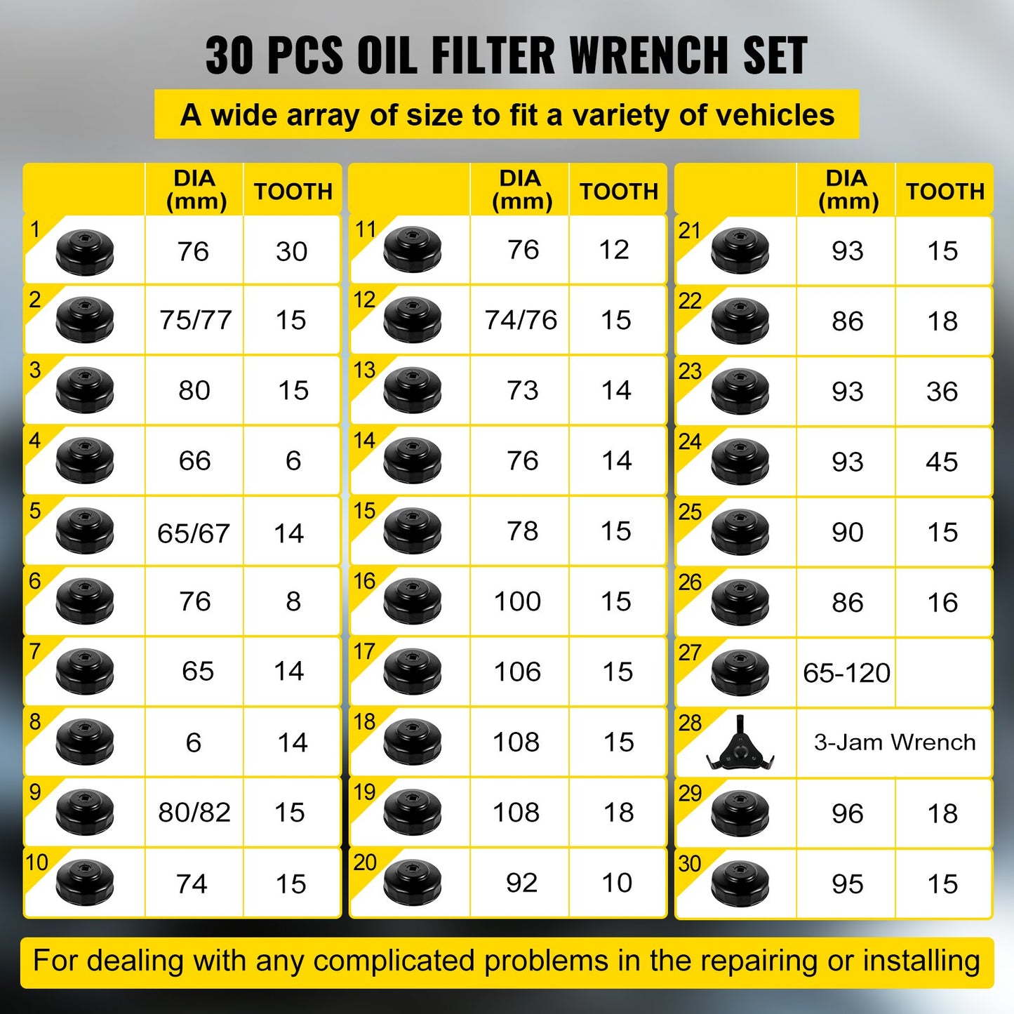 Oil Filter Socket Set Cup Socket Tool Set 30 PCS Oil Filter Cap Wrench