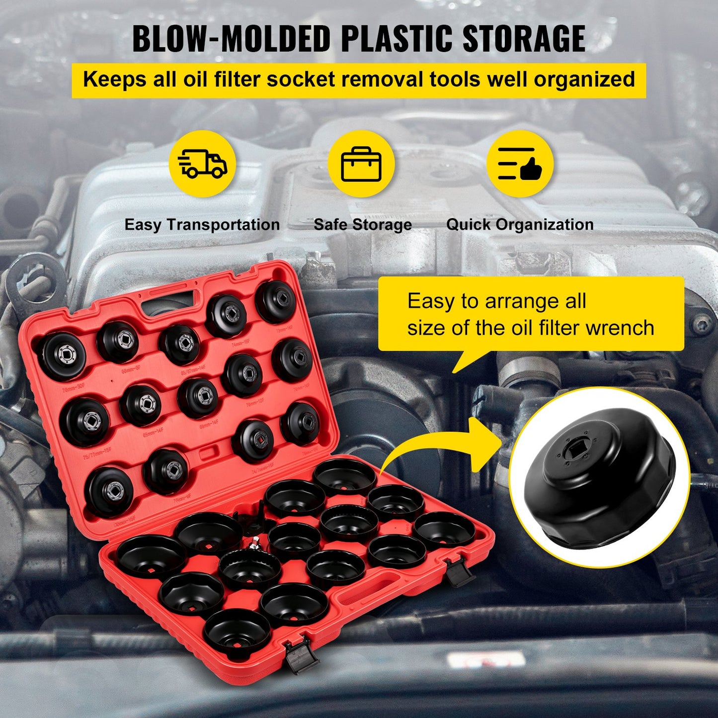 Oil Filter Socket Set Cup Socket Tool Set 30 PCS Oil Filter Cap Wrench