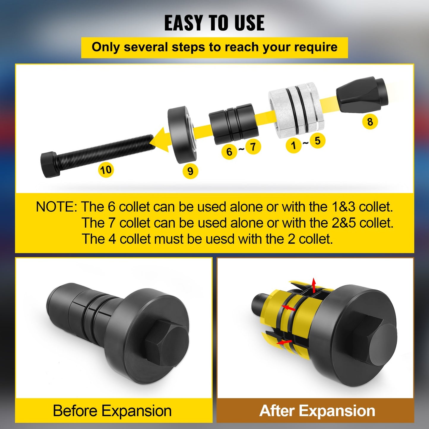 Pipe Stretcher Kit, Exhaust Pipe Stretcher Kit 1-5/8" to 4-1/4", Exhaust Pipe Expander Kit for Tail Pipe Tube, Exhaust Pipe Expander Tool w/ Storing Case, 7 Pcs Pipe Expander, Exhaust Stretcher