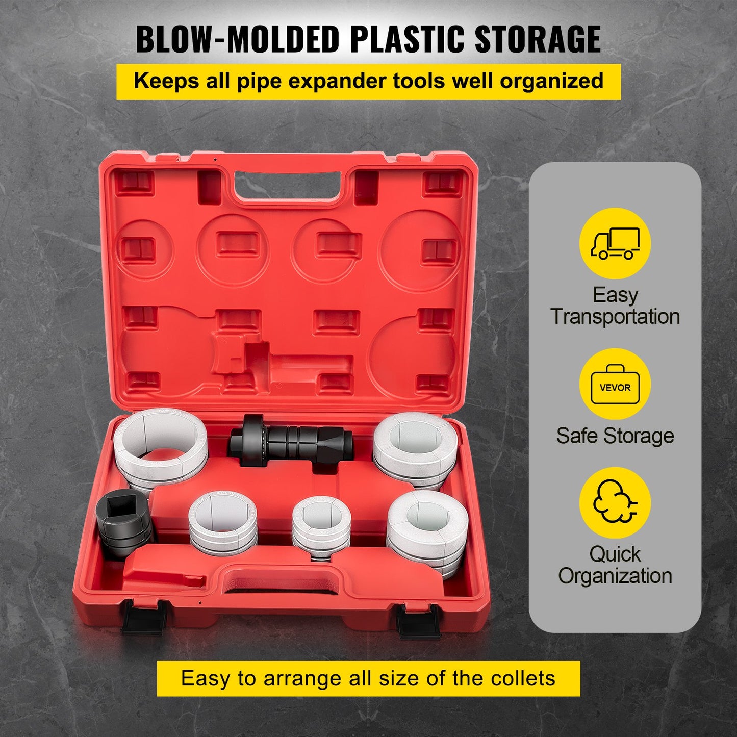 Pipe Stretcher Kit, Exhaust Pipe Stretcher Kit 1-5/8" to 4-1/4", Exhaust Pipe Expander Kit for Tail Pipe Tube, Exhaust Pipe Expander Tool w/ Storing Case, 7 Pcs Pipe Expander, Exhaust Stretcher