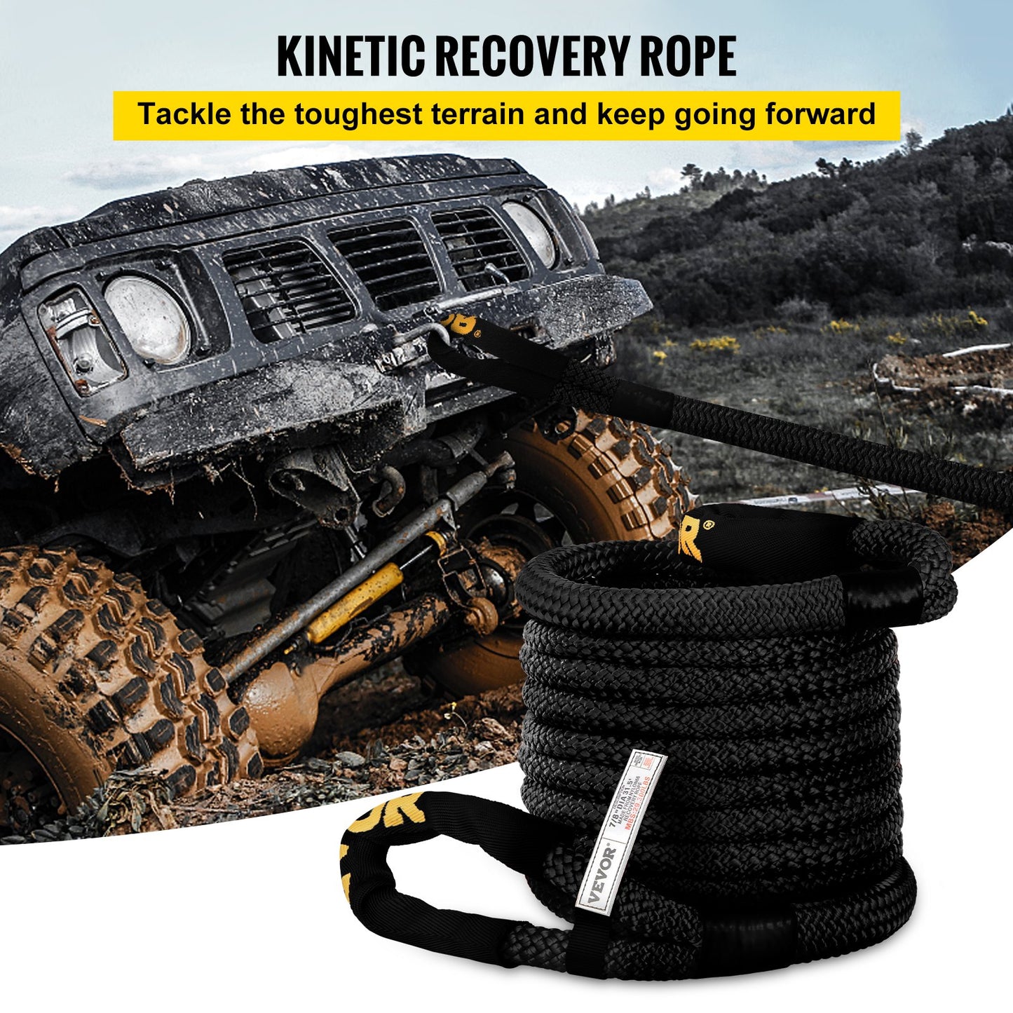 Kinetic Energy Recovery Rope Tow Rope 7/8" x 31.5' 29300LBS with Carry Bag
