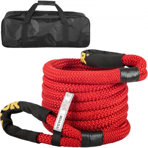 7/8" x 21' Kinetic Recovery Rope, 21,970 lbs, Heavy Duty Nylon Double Braided Kinetic Energy Rope with Loops and Protective Sleeves, for Truck Off-Road Vehicle ATV UTV, Carry Bag Included, Red