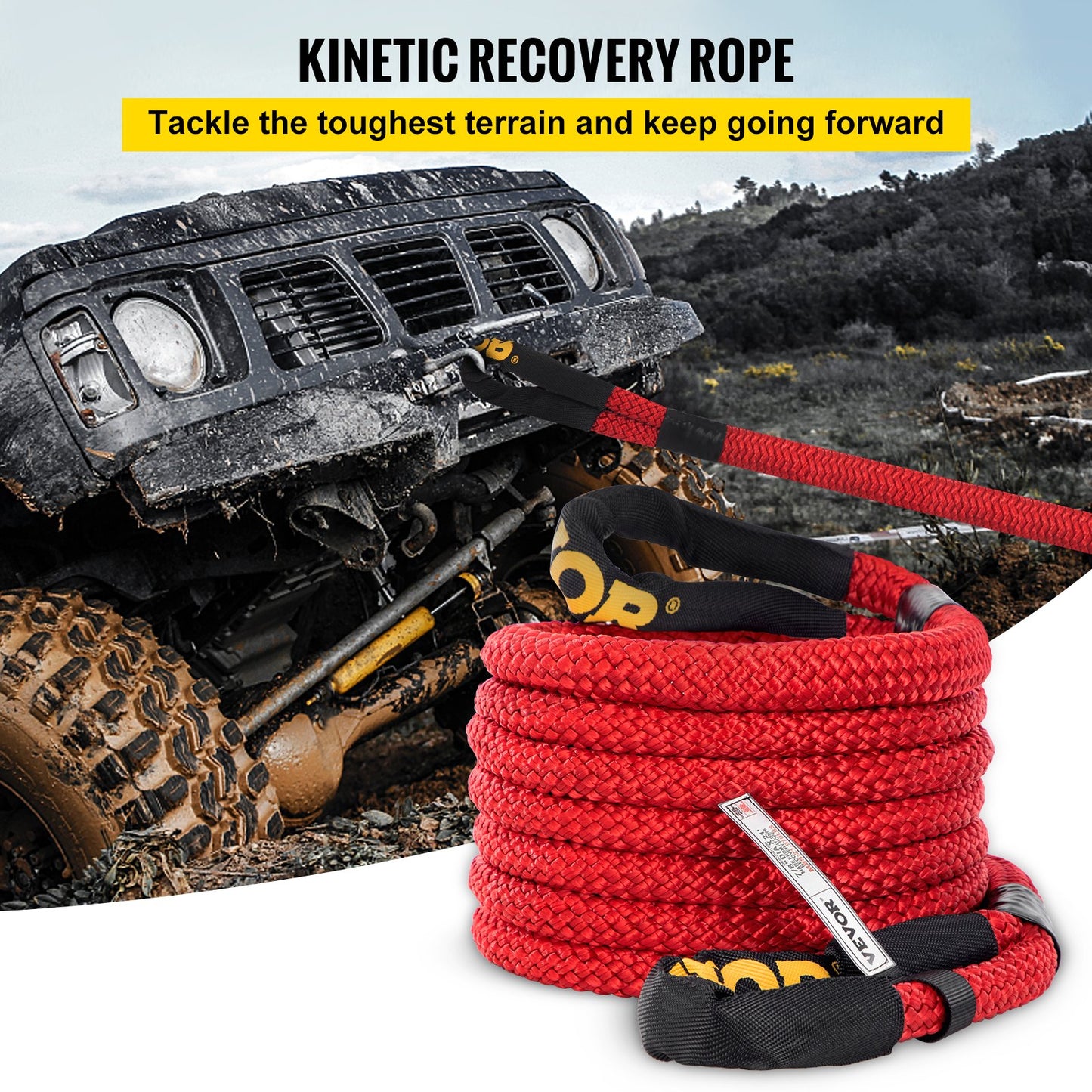 Kinetic Energy Recovery Rope Tow Rope 7/8" x 21' 21970 LBS with Carry Bag