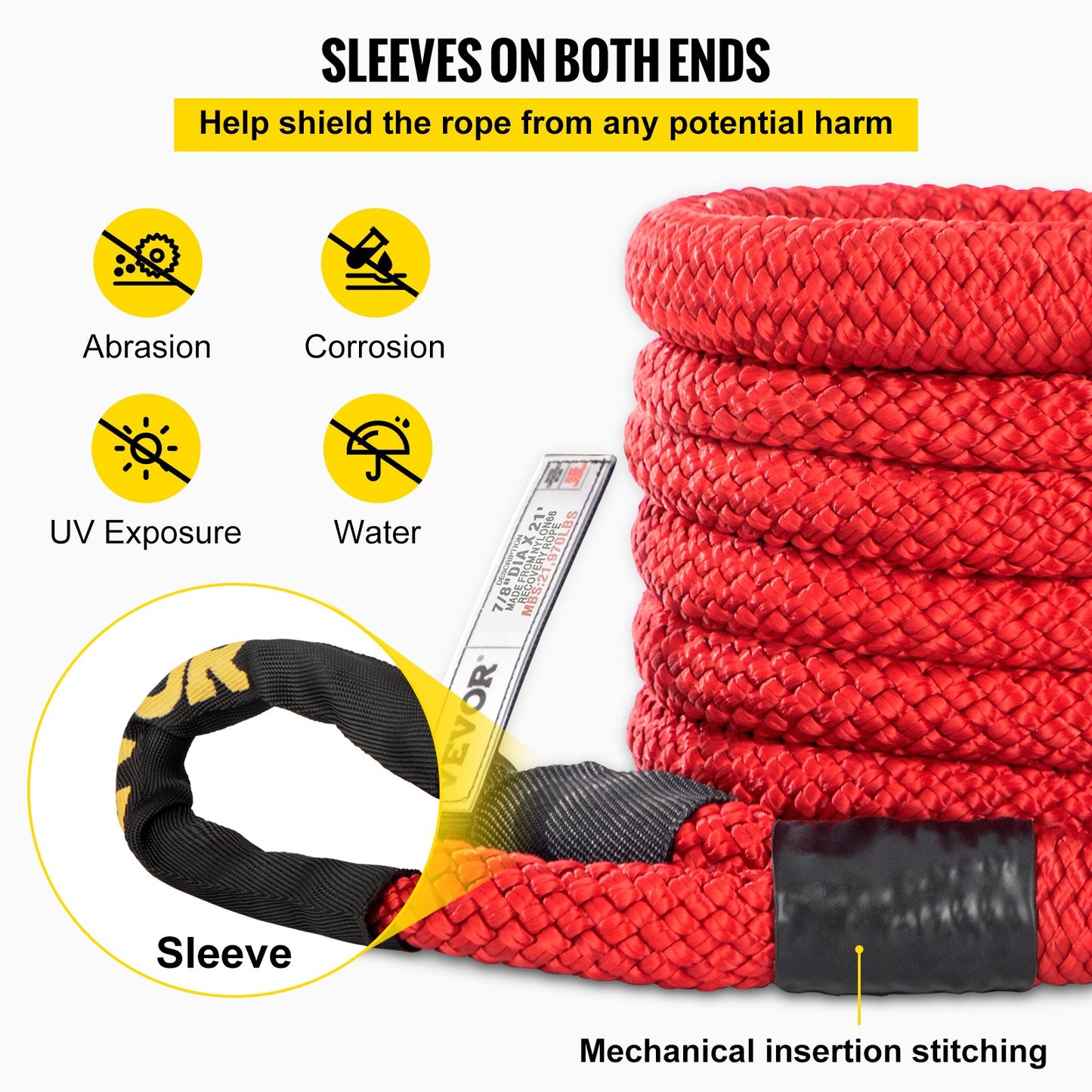 Kinetic Energy Recovery Rope Tow Rope 7/8" x 21' 21970 LBS with Carry Bag