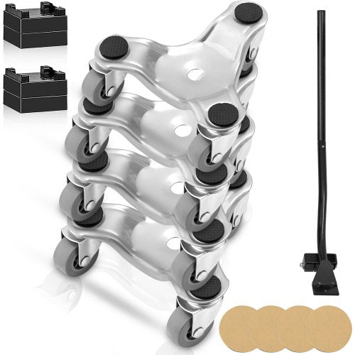 Furniture Dolly, 4 Pack 6-Inch Steel Tri-Dolly with 360° PP Swivel Wheels and Non-Slip Cap, 3 Wheels Furniture Lift Mover Tool Set for Moving Heavy Furniture Refrigerator Sofa, 250Lbs Capacity