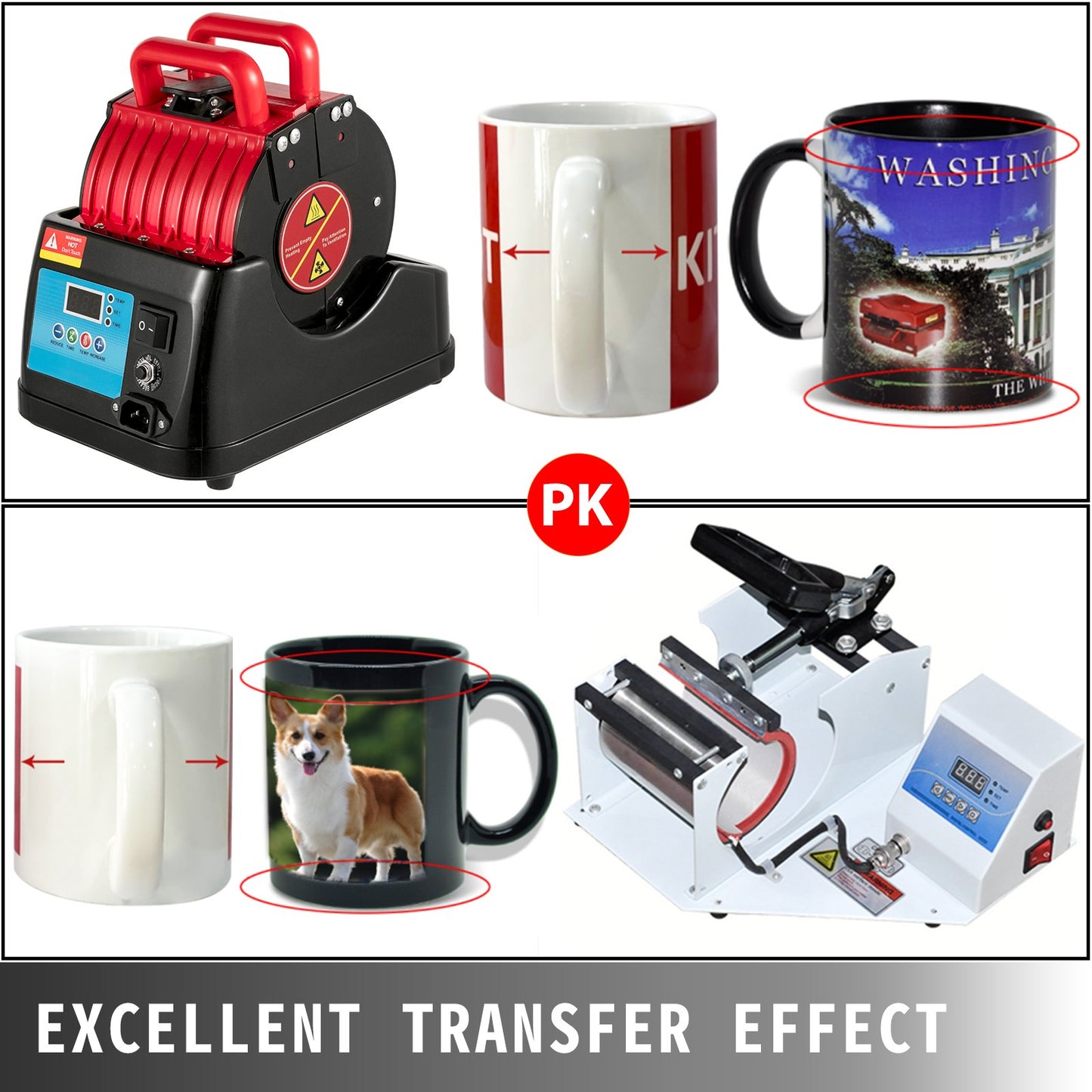 Mug Press 600W Mug Heat Press 4 In 1 Heat Press Bottle Red Mug Cup Heat Press Machine Mug Sublimation Heat Press for Transferring Pictures on 11oz, 9oz, 1.5oz, 3oz Mugs, Wine Glasses and Bottles
