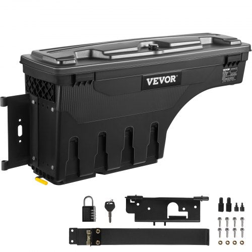 Truck Bed Storage Box, Lockable Lid, Waterproof ABS Wheel Well Tool Box 6.6 Gal/20 L with Password Padlock, Compatible with Dodge Ram 1500 2019-2021, Driver Side, Black