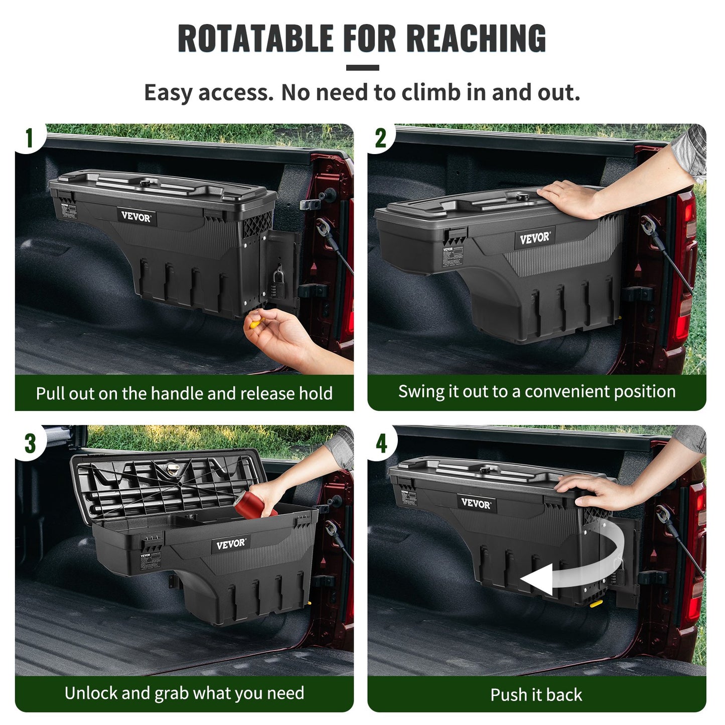 Truck Bed Storage Box, Lockable Lid, Waterproof ABS Wheel Well Tool Box 6.6 Gal/20 L with Password Padlock, Compatible with Dodge Ram 1500 2019-2021, Passenger Side, Black