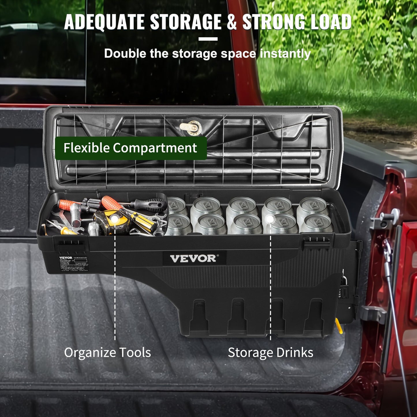 Truck Bed Storage Box, Lockable Lid, Waterproof ABS Wheel Well Tool Box 6.6 Gal/20 L with Password Padlock, Compatible with Dodge Ram 1500 2019-2021, Passenger Side, Black