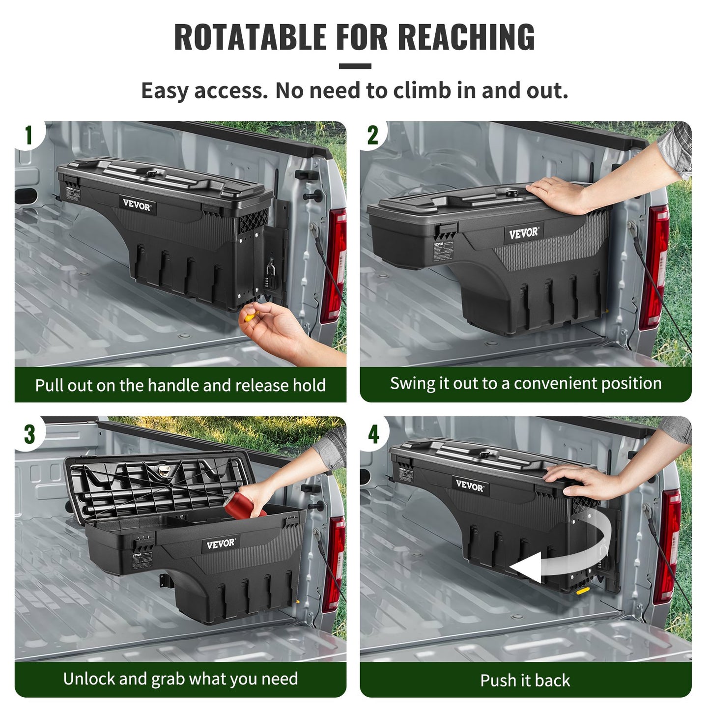 Truck Bed Storage Box, Lockable Lid, Waterproof ABS Wheel Well Tool Box 6.6 Gal/20 L with Password Padlock, Compatible with 2015-2020 Ford F150, Passenger Side, Black