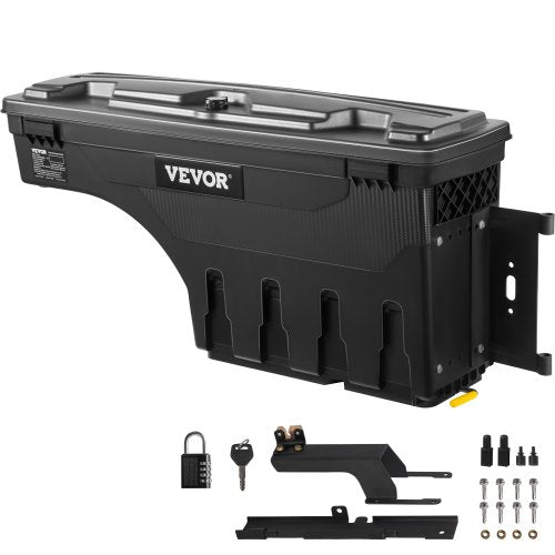 Truck Bed Storage Box, Lockable Lid, Waterproof ABS Wheel Well Tool Box 6.6 Gal/20 L with Password Padlock, Compatible with Super Duty 2017-2021, Passenger Side, Black