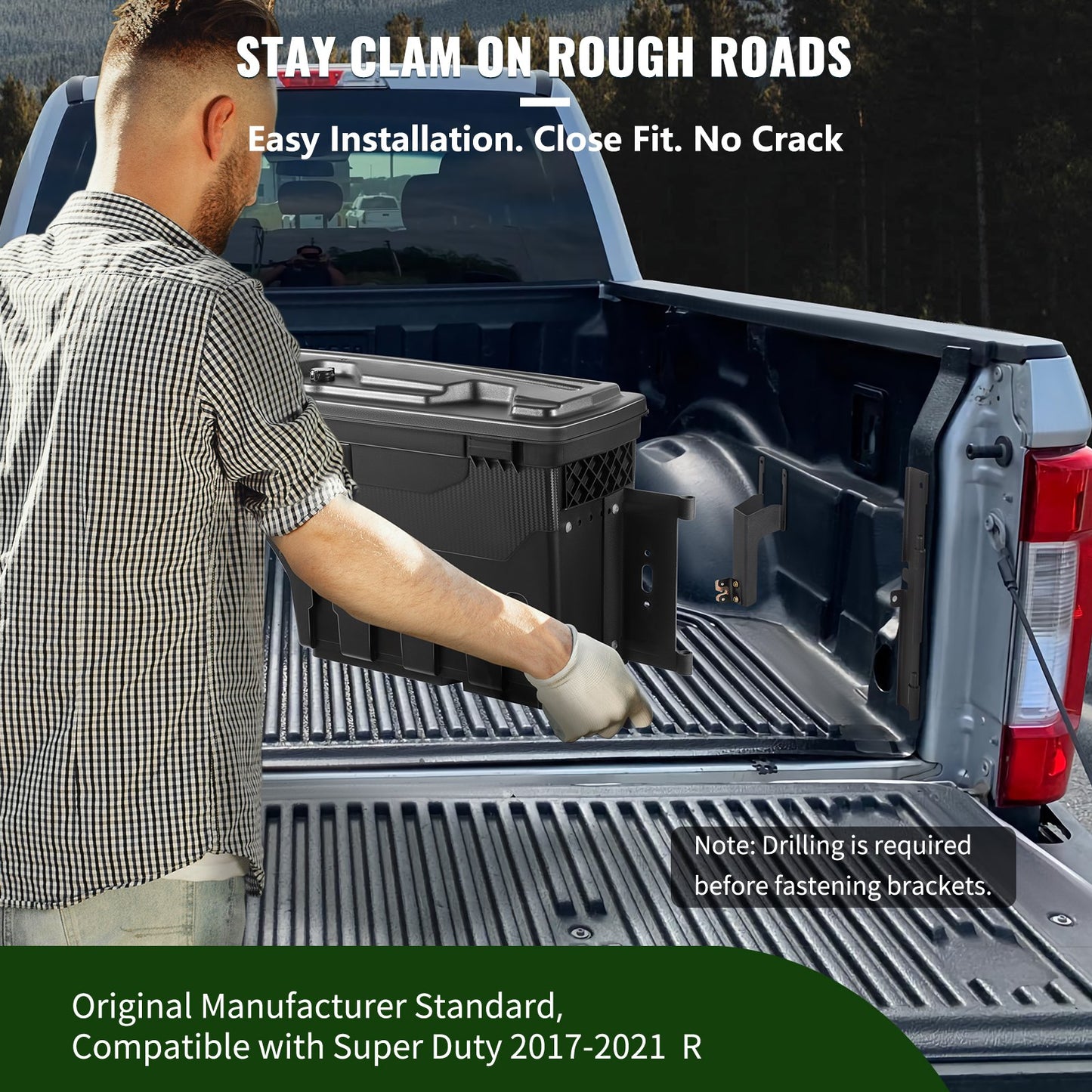 Truck Bed Storage Box, Lockable Lid, Waterproof ABS Wheel Well Tool Box 6.6 Gal/20 L with Password Padlock, Compatible with Super Duty 2017-2021, Passenger Side, Black
