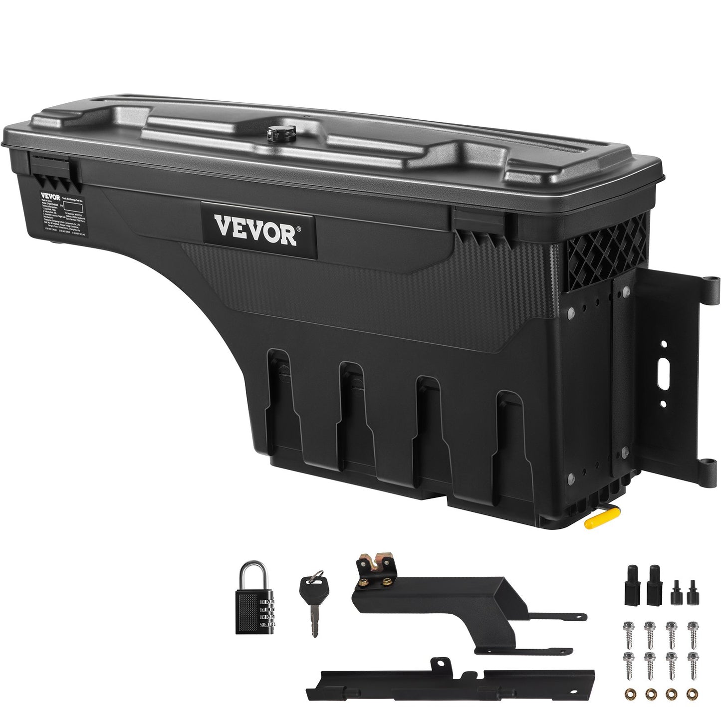 Truck Bed Storage Box, Lockable Lid, Waterproof ABS Wheel Well Tool Box 6.6 Gal/20 L with Password Padlock, Compatible with Super Duty 2017-2021, Passenger Side, Black