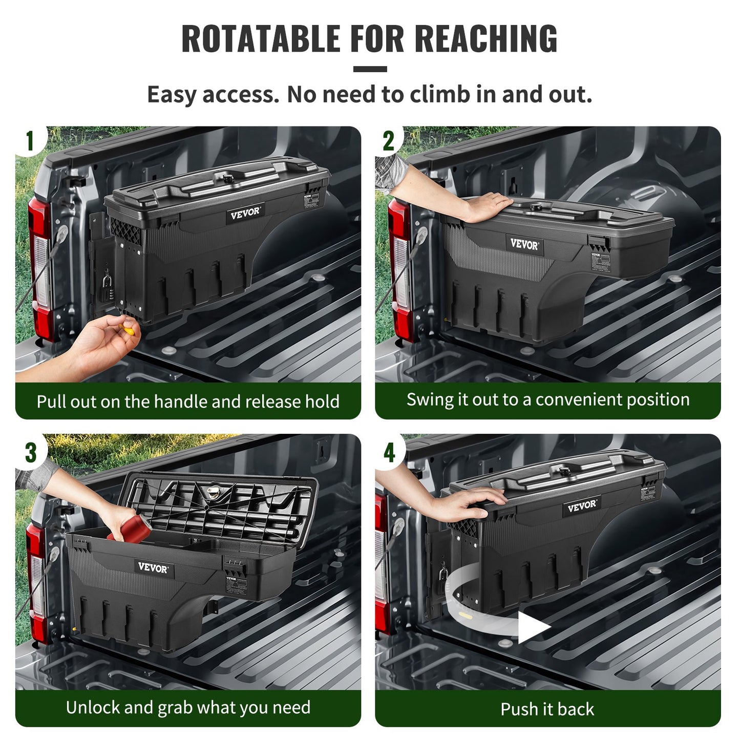 Truck Bed Storage Box, Lockable Lid, Waterproof ABS Wheel Well Tool Box 6.6 Gal/20 L with Password Padlock, Compatible with Super Duty 2017-2021, Driver Side, Black
