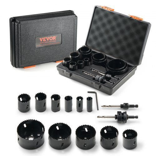 Hole Saw Kit, 11 PCS Saw Blades, 2 Drill Bits, 1 Hex Wrench, Bi Metal M42 Hole Saw Set with Carrying Case, General Purpose Size from 3/4" to 3", Ideal for Wood Board, Iron and Plastic Plate