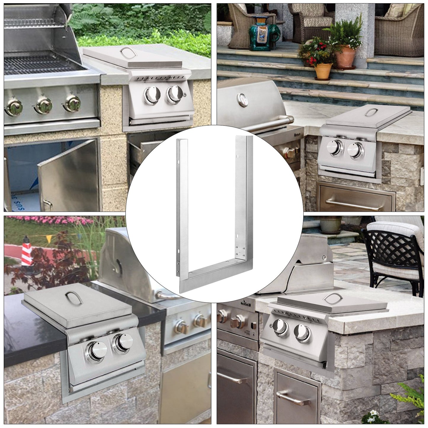 Outdoor Finishing Frame, 12.2 x 18 Inch Frame Finishing, Stainless Steel Outdoor BBQ Frame for Double Side Burner, Grill Finishing Frame, Suitable for Outdoor Kitchen and BBQ Island