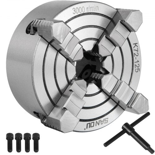 K72-125 5 Inch Lathe Chuck Independent Reversible Jaw 125MM Metal Turning Machine Accessories for Mini Metal Lathe Machine 4 Jaw Lathe Chuck