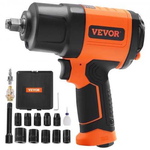 1/2-Inch Air Impact Wrench, High Torque Up to 1400 ft-lbs, Lightweight 4.6 lb Design Pneumatic Impact Gun with 11-PCS 1/2-Inch Drive CR-V Steel Impact Socket Set & Carrying Case