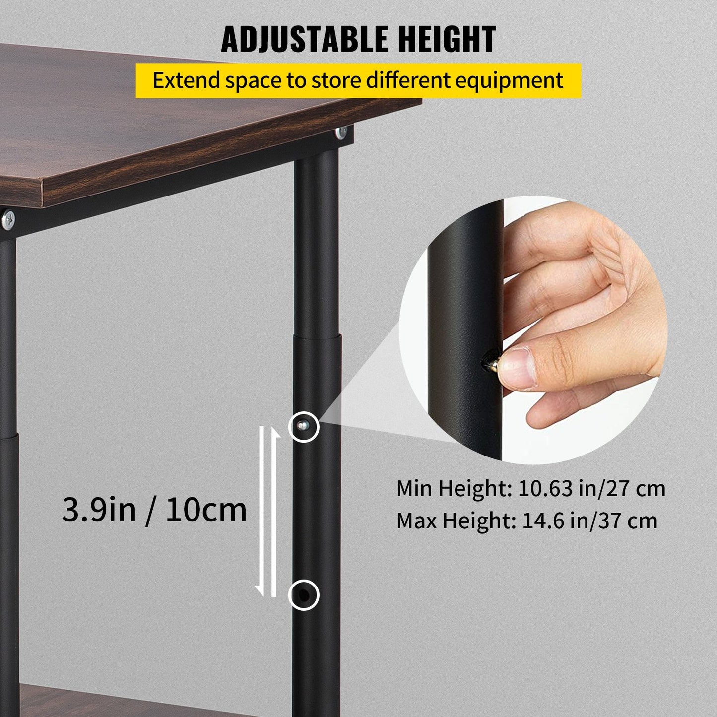 Printer Stand, 3 Tiers, 48 x 39 x 77 cm, Rolling Machine Cart with Adjustable Shelf & Lockable Wheels, Mobile Printer Table for Fax Scanner File Book in Home Office, Black & Brown