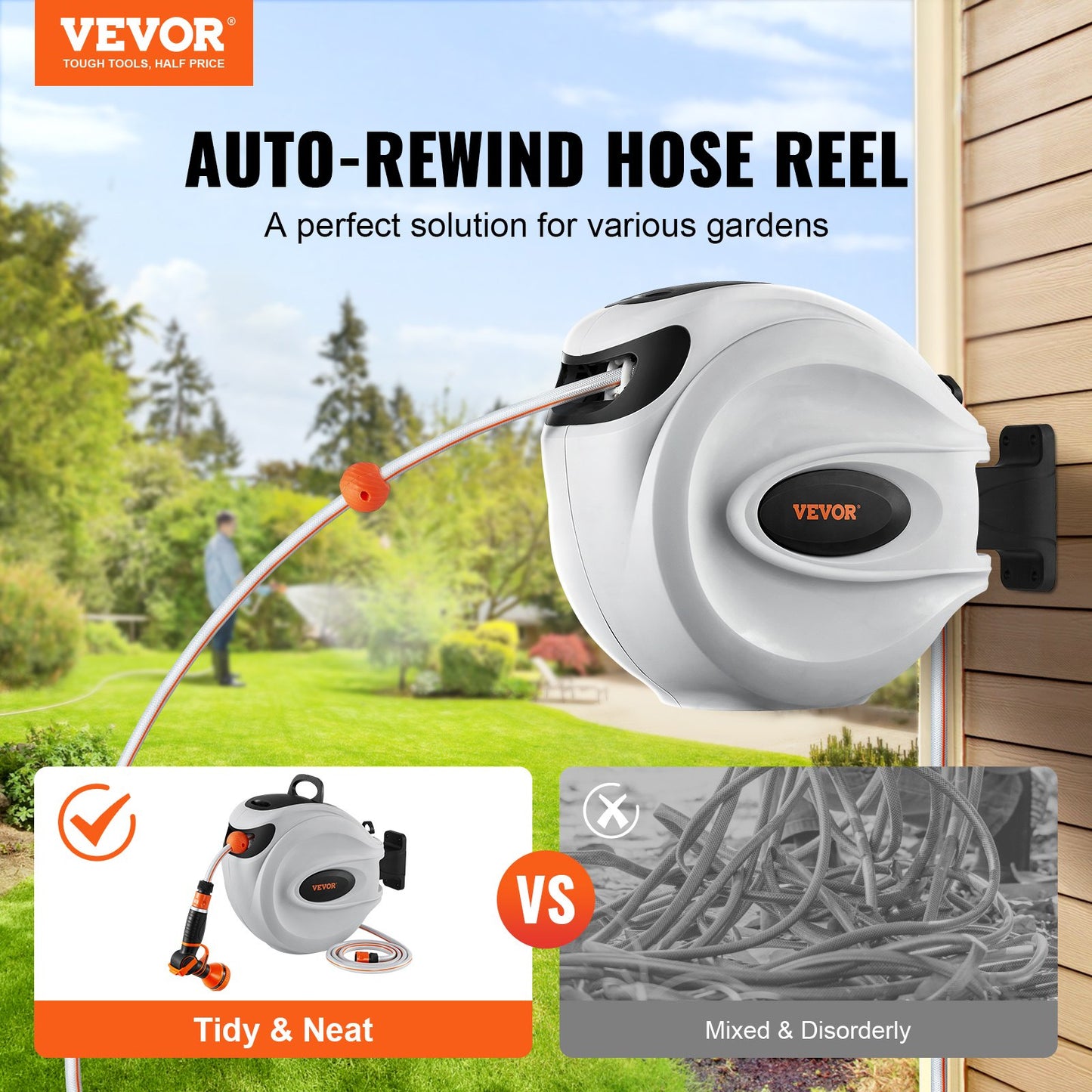 Retractable Hose Reel Water Hose Reel 115'x1/2" 180° Swivel Wall-Mounted