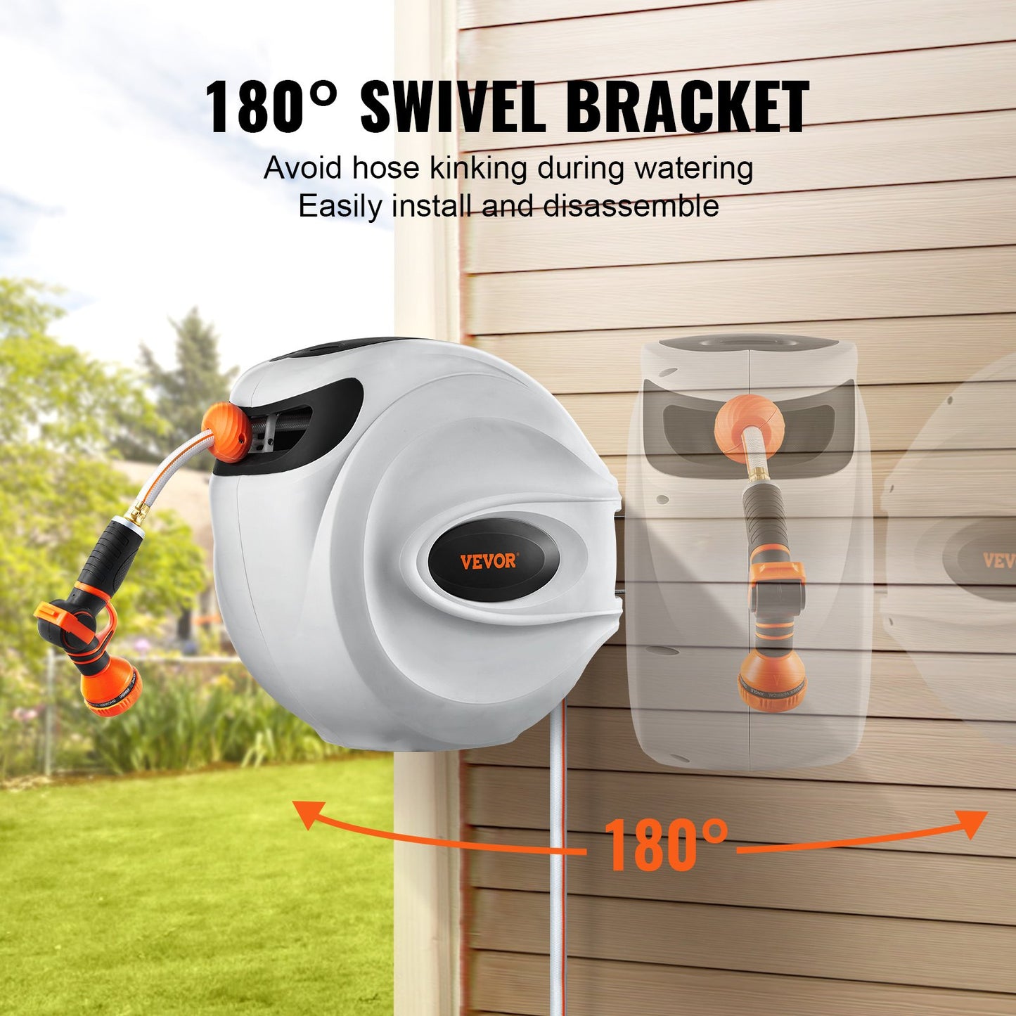 Retractable Hose Reel Water Hose Reel 115'x1/2" 180° Swivel Wall-Mounted